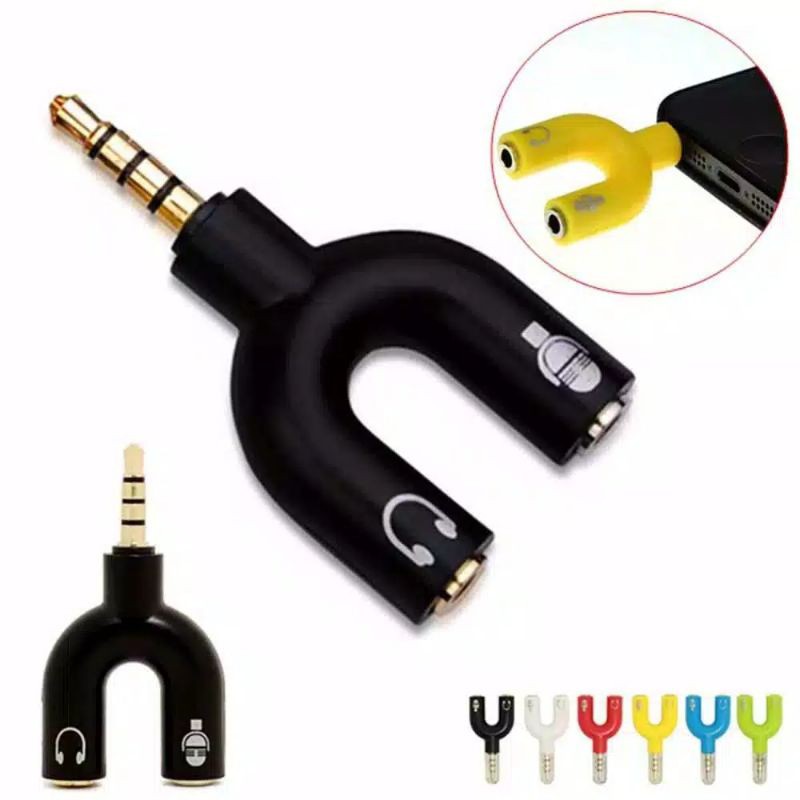 Audio Splitter Jack 3.5mm to dual female U Shape 2in1 (Mic &amp; Audio)