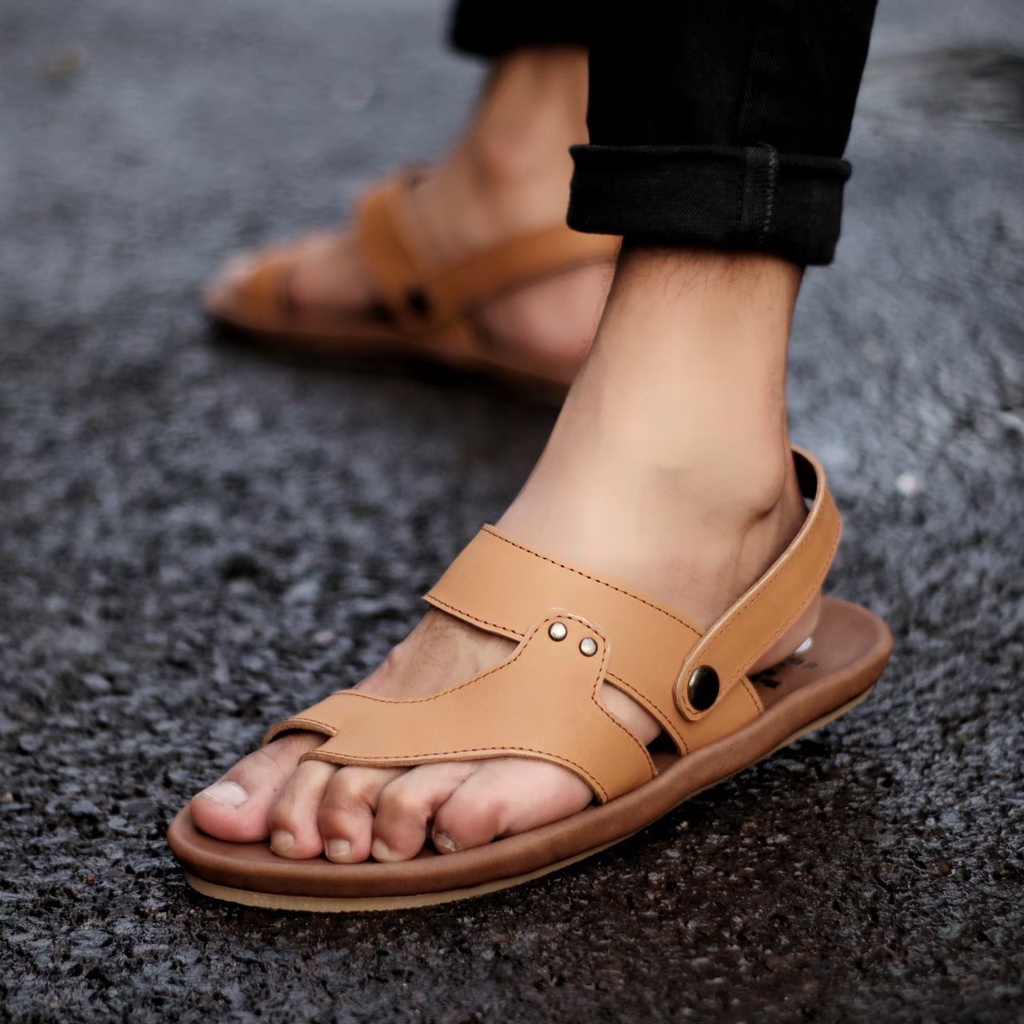 Sandal casual Pria kulit Asli Model terbaru cvny riot original sendal casual Pria Kulit Asli