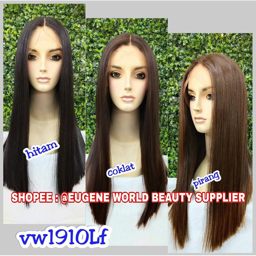 HALF LACE WIG LACE DEPAN WIG WANITA PANJANG LURUS NATURAL WIG KOREA RAMBUT ASLI HITAM COKLAT 1910