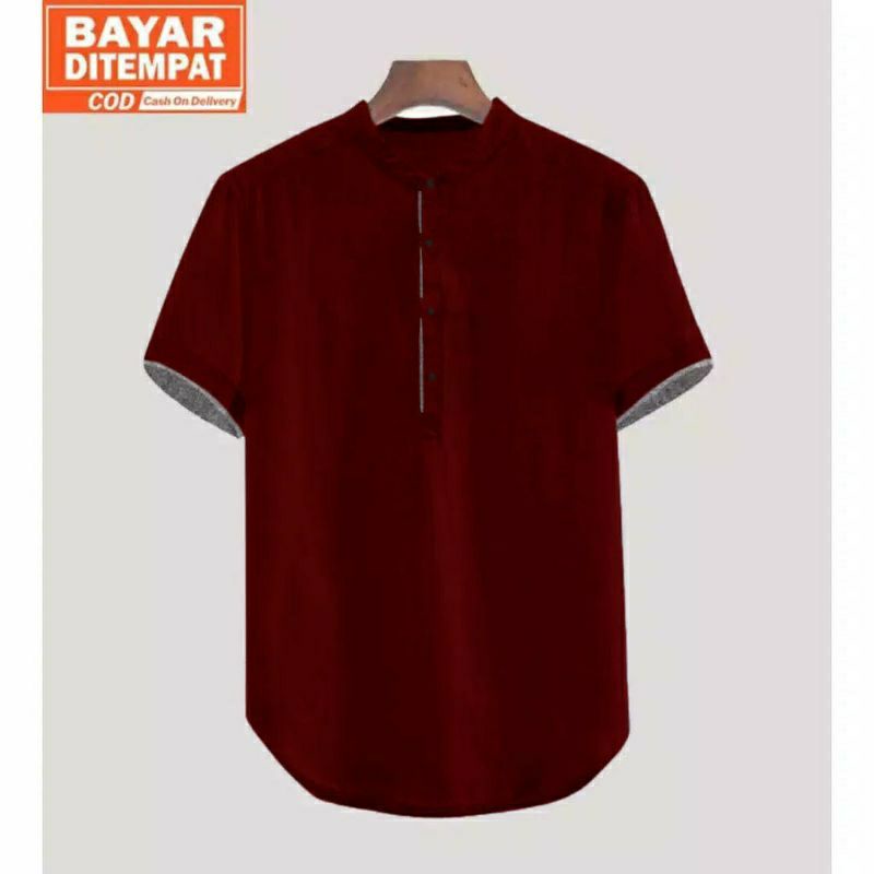 Kurta Hanafi Casual Lengan Pendek Pakistan Baju Koko Lengan Pendek Trendy-Maron