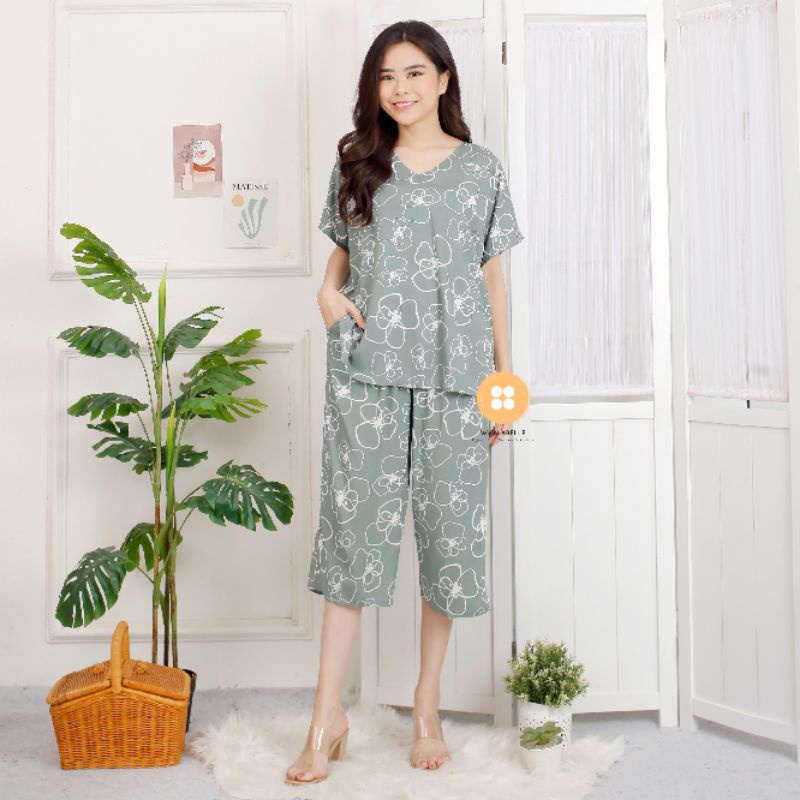 Baju tidur homewear super premium rayon 7/8-Ribbon