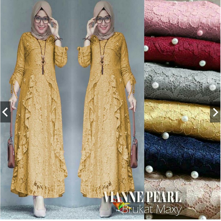 (DIJAMIN REALPICT) MAXI VIANNE GAMIS BRUKAT CORNELI TULANG TIMBUL GLITTER | FASHION MUSLIM BROKAT