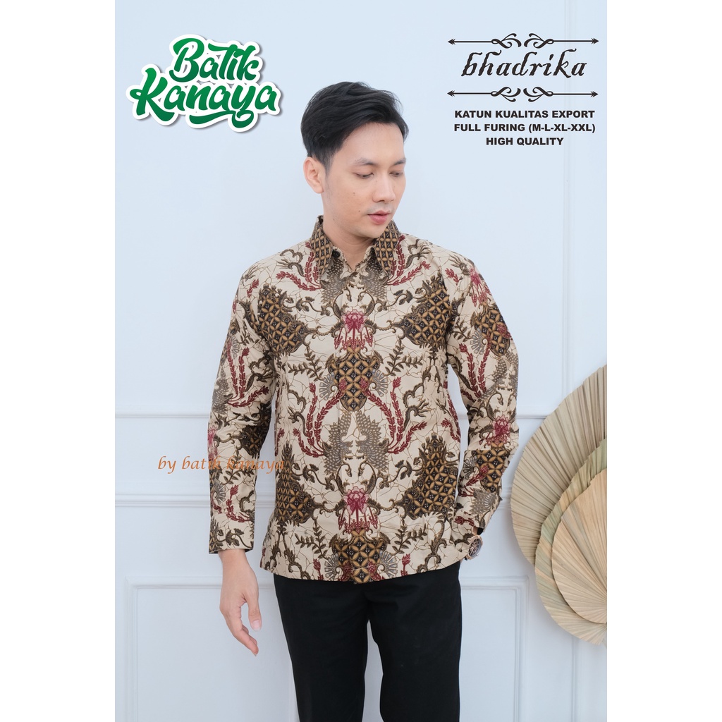 Kanaya - Baju Batik Pria Lengan Panjang Modern Full Furing Kualitas Ekspor BHADRIKA Warna Dasar Cream