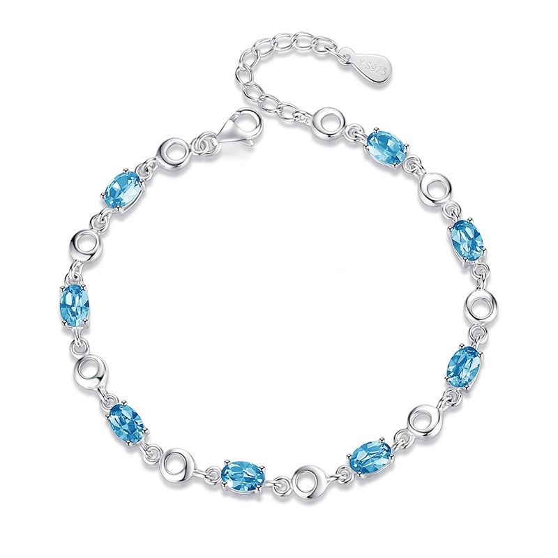 Gelang Bahan Sterling Silver 925 Hias Kristal Biru Laut Untuk Wanita