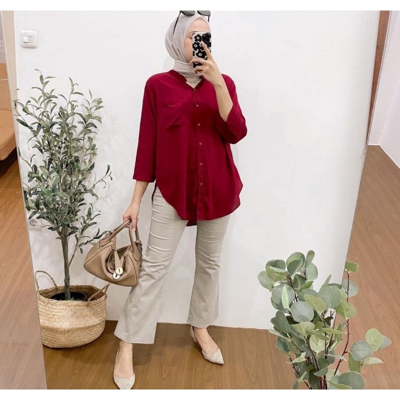 Sally Daily Blouse Cringkle Kemeja Atasan Wanita Busui Friendly Baju Cewek Korean Style