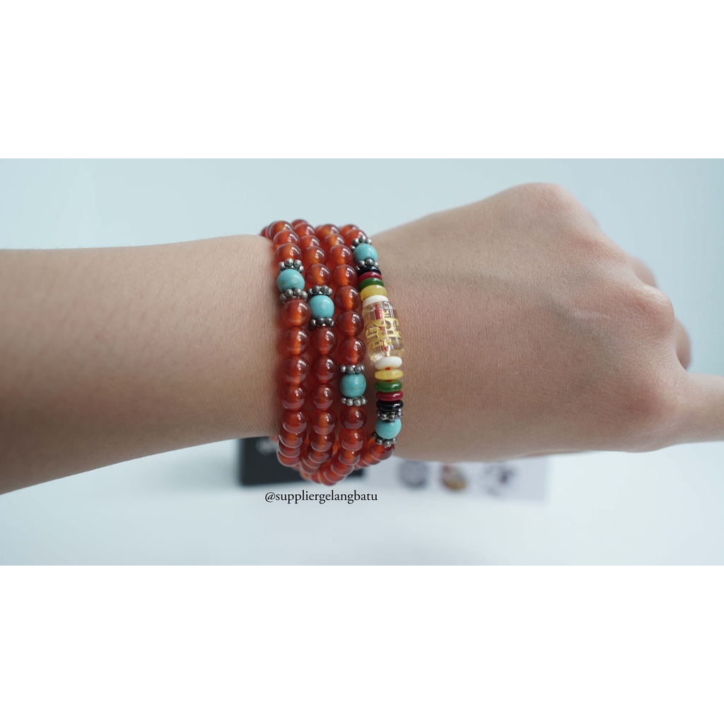 Gelang Lilit 108 Butir manau orange Om Mani Padme Hum viriyashop budha