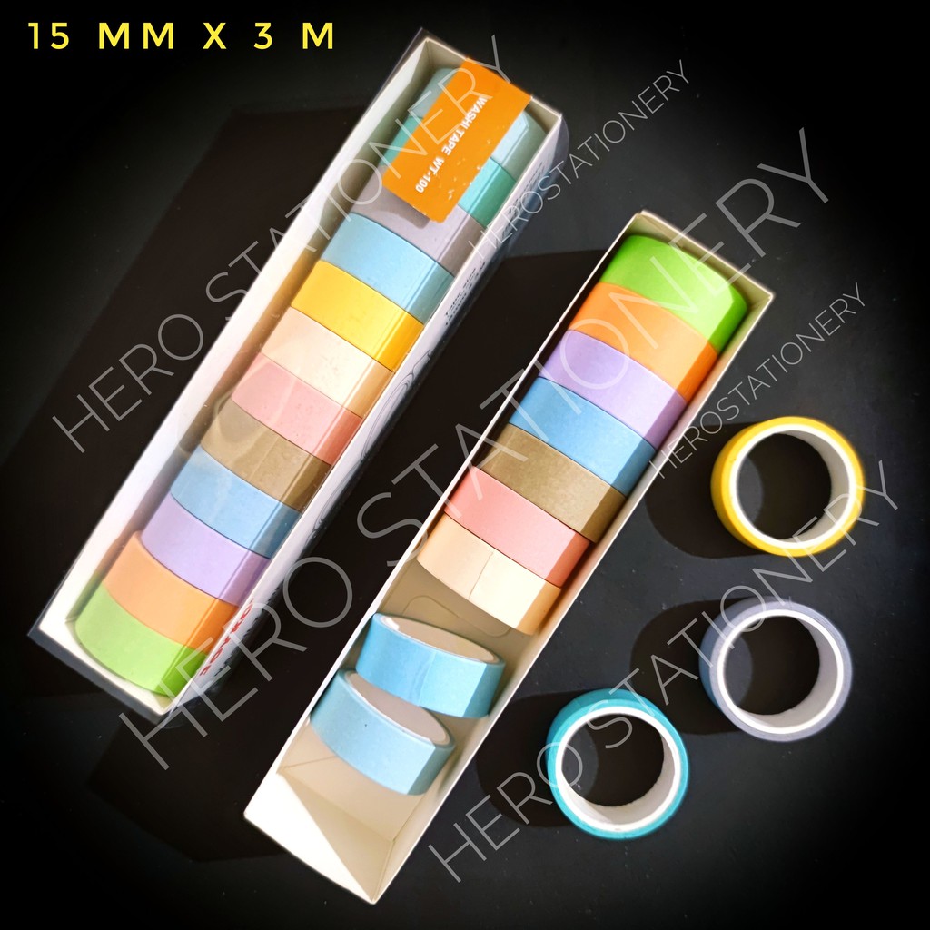 Selotip kertas washi tape joyko 12 warna 15 mm x 3 m WT-100