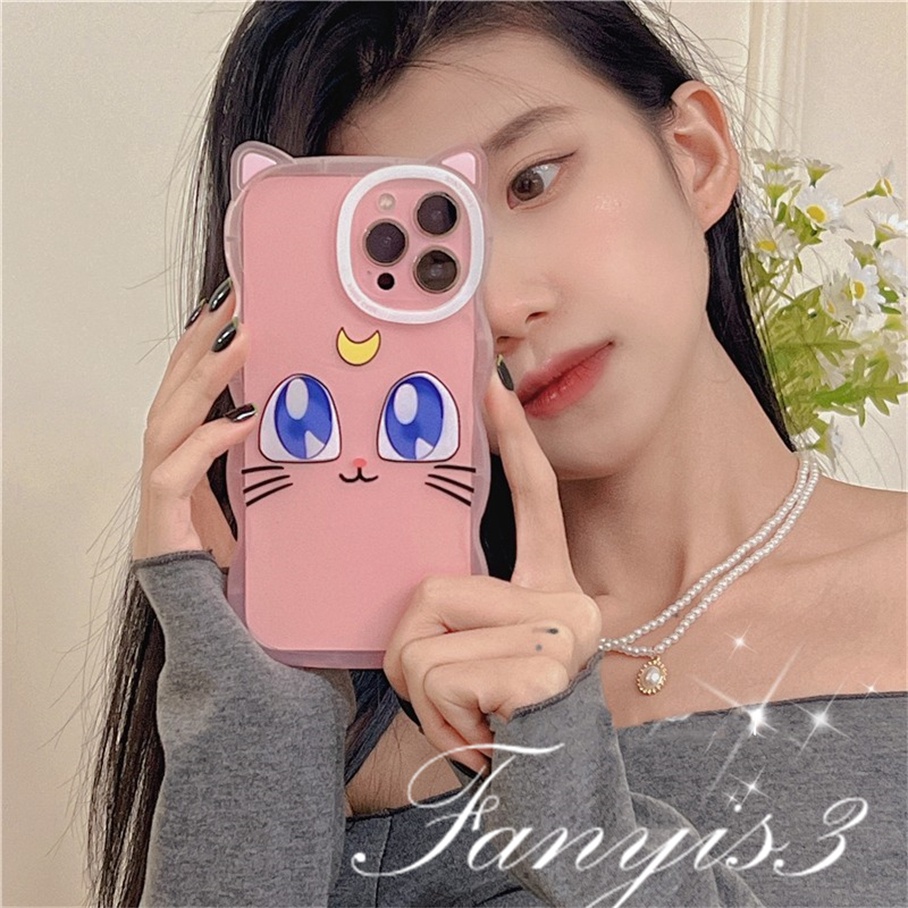 Compatible For iPhone 14 13 12 11 Pro Max X XR Xs Max 8 7 6 6s Plus SE 2020 Soft Case Pelindung Desain Telinga Kucing Luna Untuk