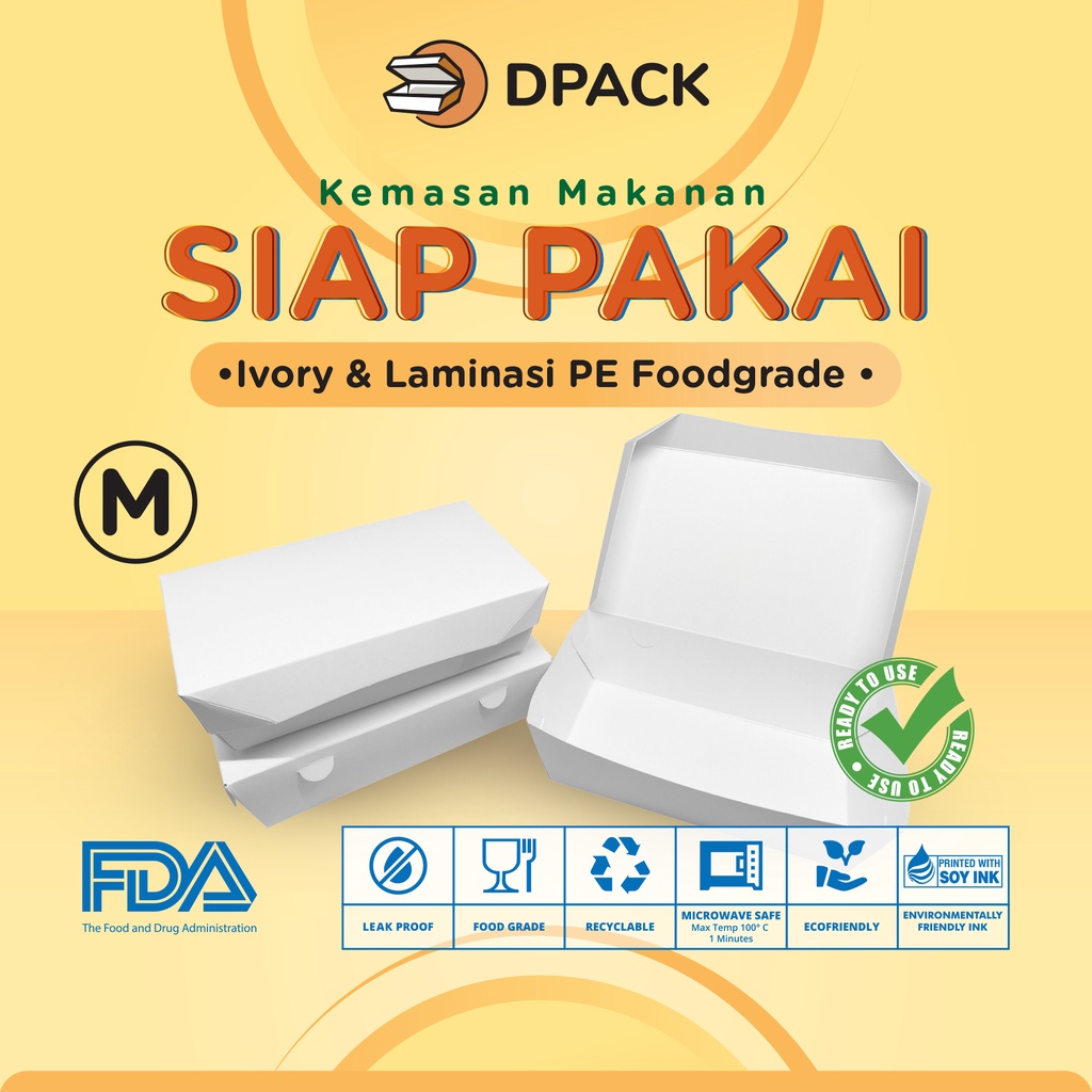 Paper Lunch Box Ukuran M FoodGrade kemasan makanan kotak polos