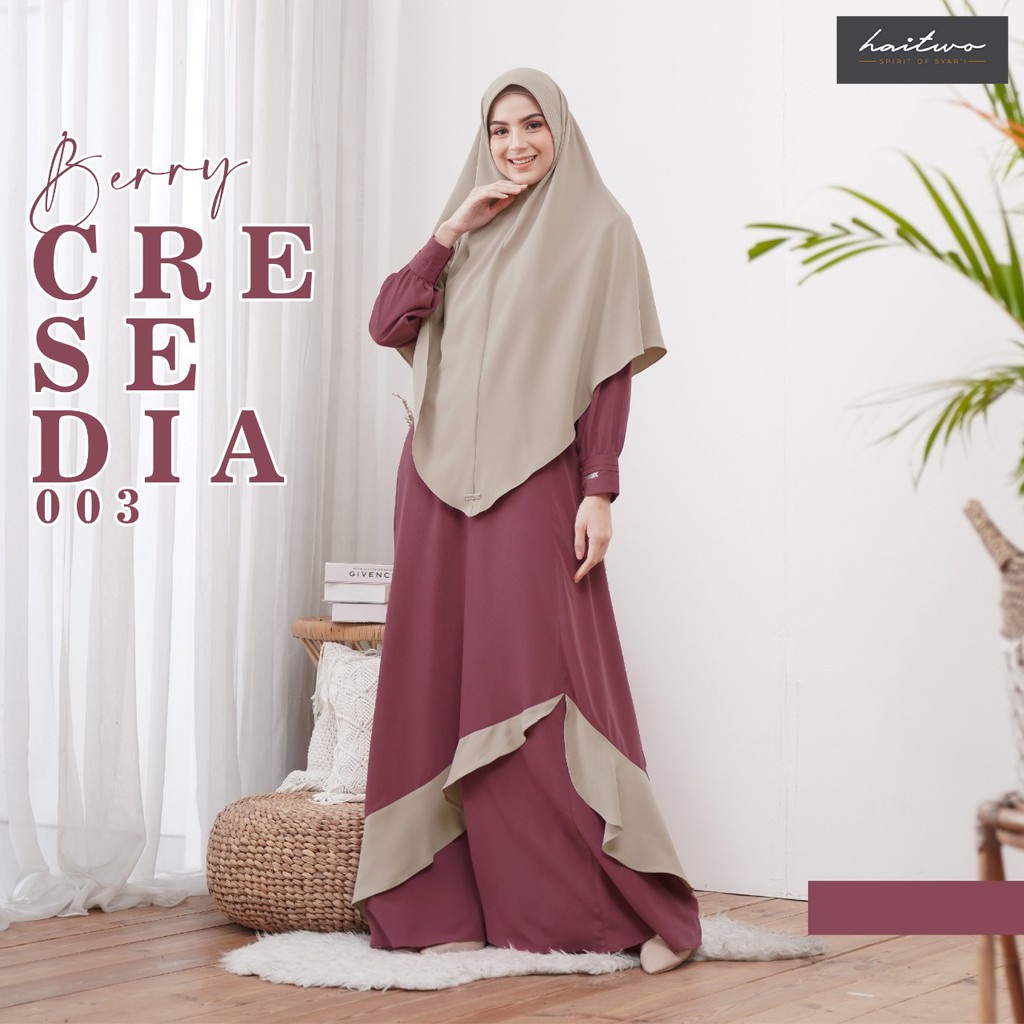 Haitwo CRESEDIA 003 Gamis Syar'i set hijab Bahan Youryou mix Mosscrappe Gamis Modern syar'i