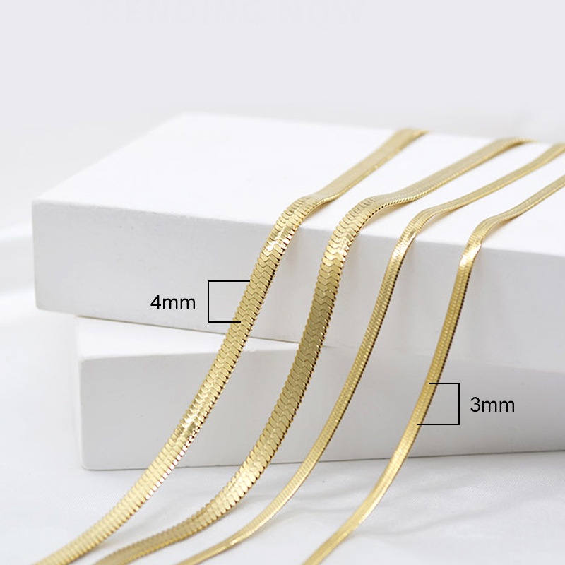 Datar ular tulang baja titanium kalung Net Merah glossy yang lebar pisau rantai all-match kalung pri