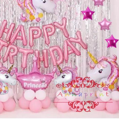 ○ Paket Balon Set Ulang Tahun Birthday Karakter Unicorn Pony ➤