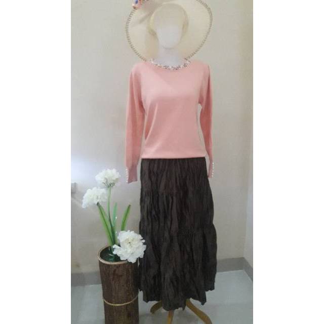 Setelan Blus Rajut & Rok Bludru, bangkok impor