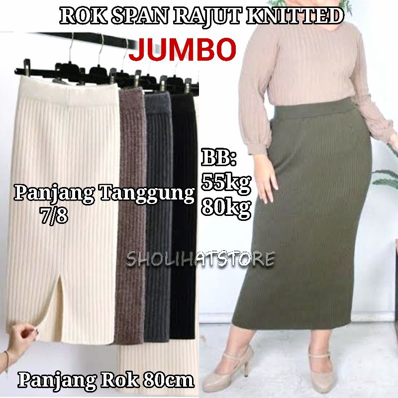 ROK SPAN RAJUT 7/8 JUMBO XXL / ROK SPAN KNITTED STANDAR JUMBO / ROK SPAN RAJUT PENDEK STANDAR JUMBO / ROK SPAN RIB RAJUT KNIT PENDEK / ROK SPAN RAJUT KNITTED / MAXI SKIRT JUMBO PENDEK DI ATAS MATA KAKI / SABBY SKIRT LOOK (PETITE SIZE TO PLUS SIZE)