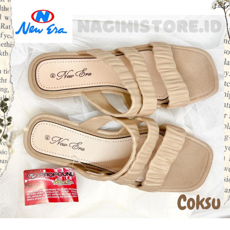 ✨NAGIHI✨ SANDAL WANITA SELOP KARET JELLY NEW ERA LB 10049 MOTIF KERUT TALI 37-40