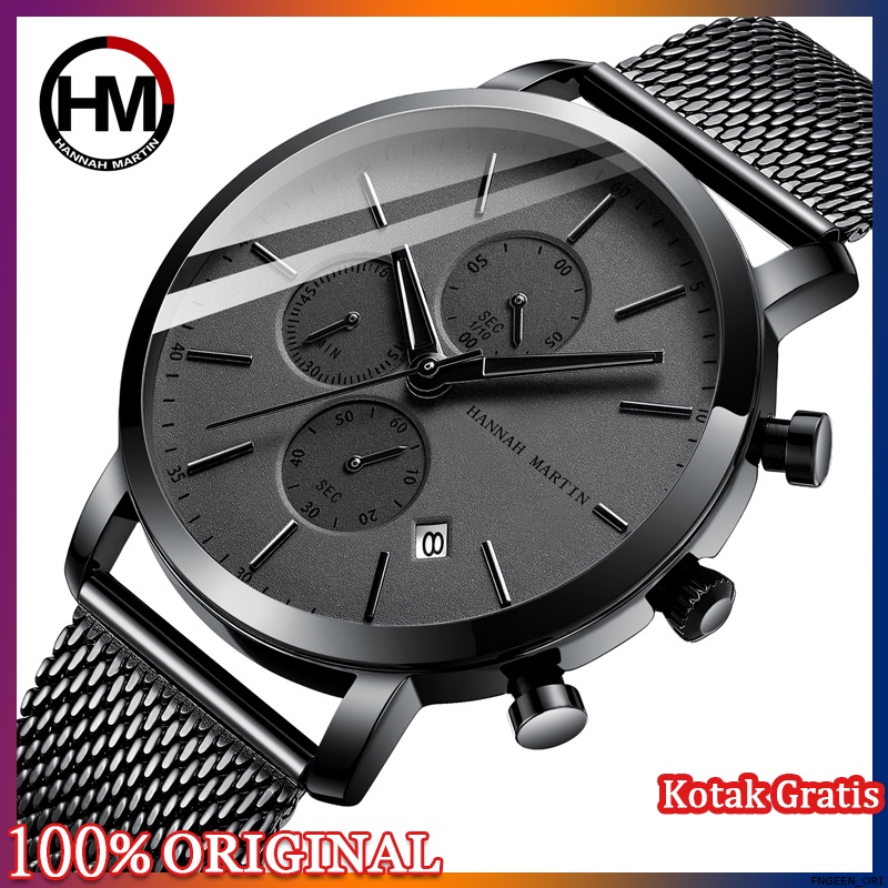 HANNAH MARTIN Jam Tangan Pria 100% Original Kronograf Tanggal TANGAN COWOK Quartz Mursh JAM COWO
