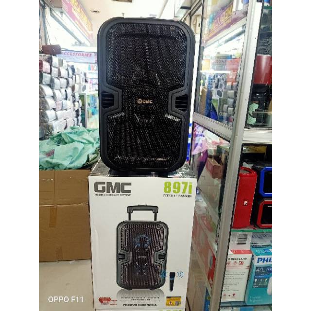 PAKET GMC 897-i SPEAKER PORTABLE MULTIMEDIA WITH BLUETOOTH USB FREE MIC WIRELESS KARAOKE