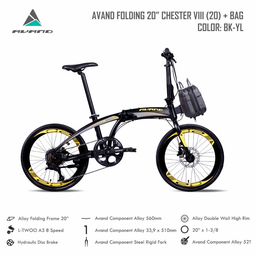 Sepeda Lipat 20 Inch AVAND CHESTER VIII 8 Speed Alloy Rem Hidrolik SNI-5