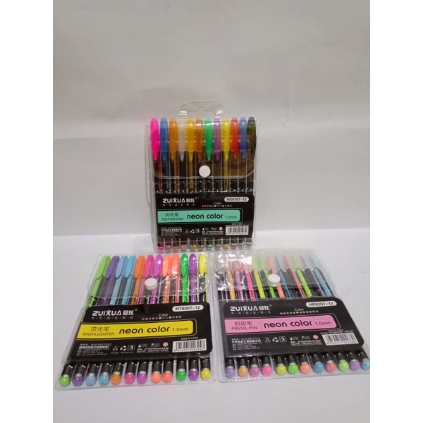 

12 WARNA 1 SET Pulpen Gel Pen Zuixua Neon Color Glitter Pen Highlighter Pen Pastel Pen 1.0 mm