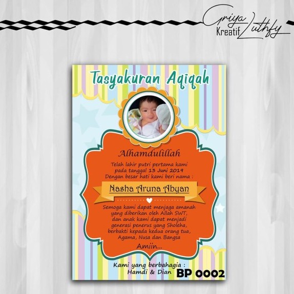 

Kartu Tasyakuran Kelahiran - Aqiqah - Selapanan BP 0002