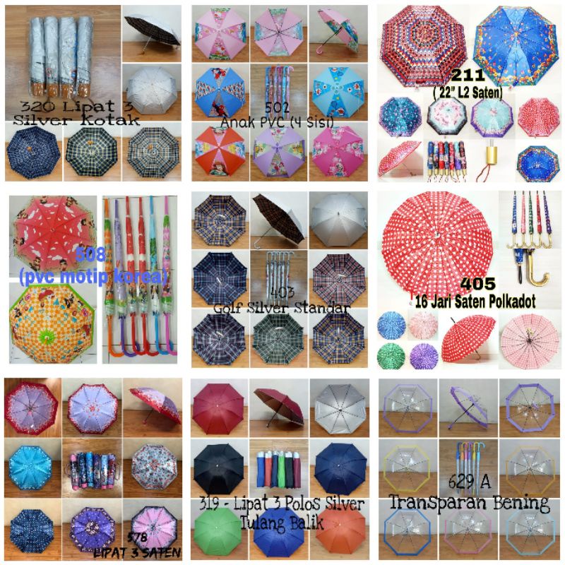 Payung Transparan Bening Polos Payung Polkadot Payung Dewasa Anak Karakter Kartun PVC Payung Kotak S