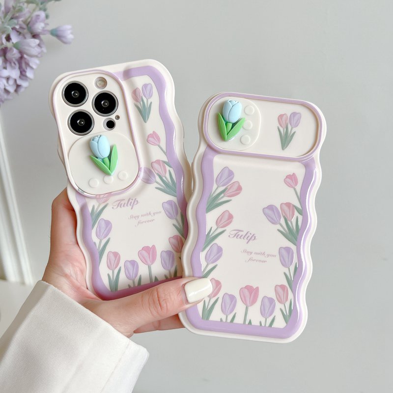 Soft Case Pelindung Kamera Motif Bunga tulip Warna Ungu Untuk IPhone 11 12 13 14 Pro Max