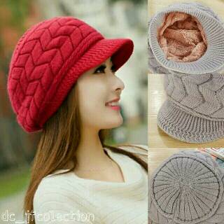 Topi Kupluk  Rajut  Fur Topi Rajut  Wanita  Import Shopee 