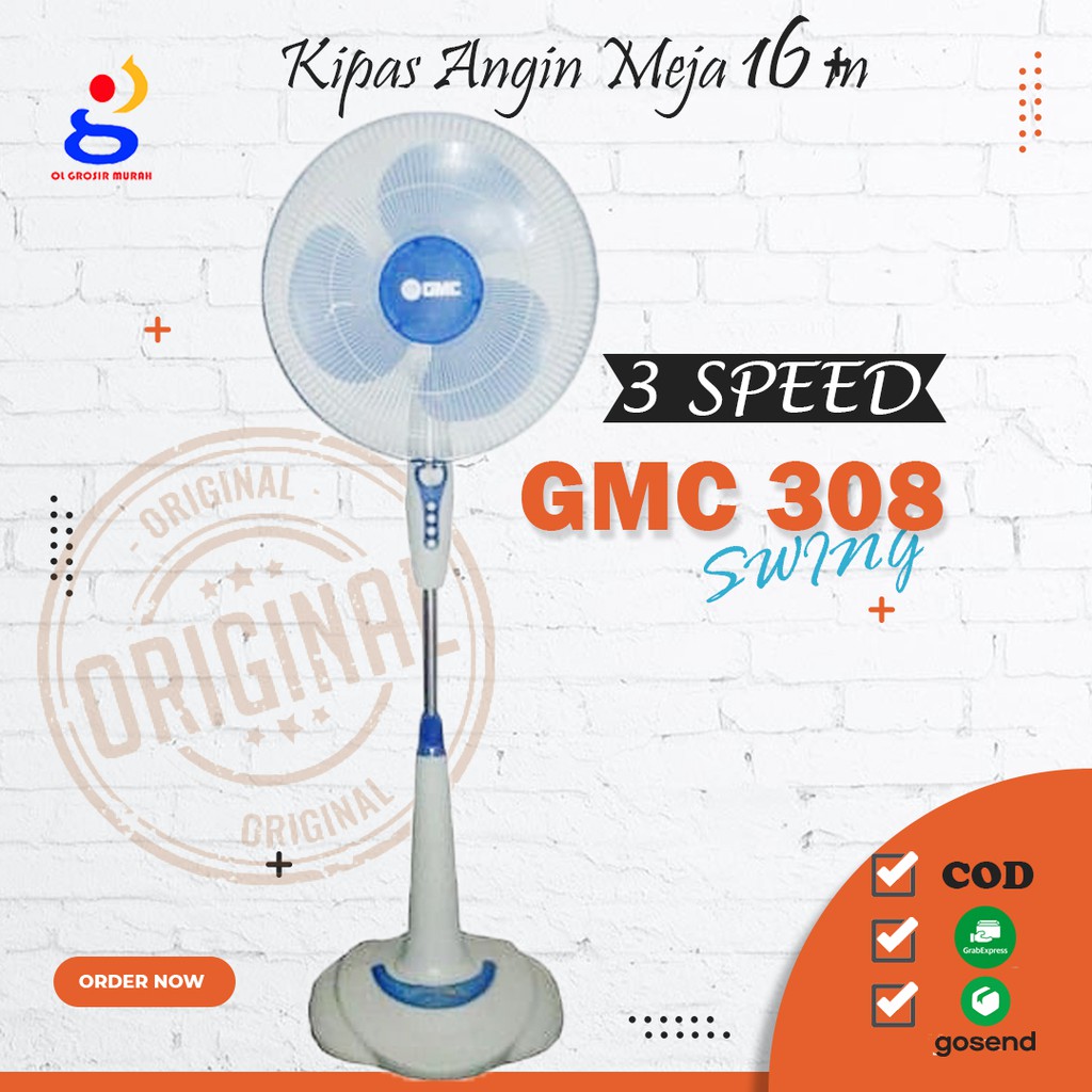 Kipas Stand Fan GMC 307 / 308 Kipas Angin Berdiri Tumpu Original 16 in