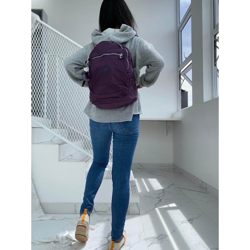 Tas Ransel Kipling Class Seoul S Medium Purple Ungu Plum Sekolah ORIGINAL Anak Jalan Laki Cowo Cewek