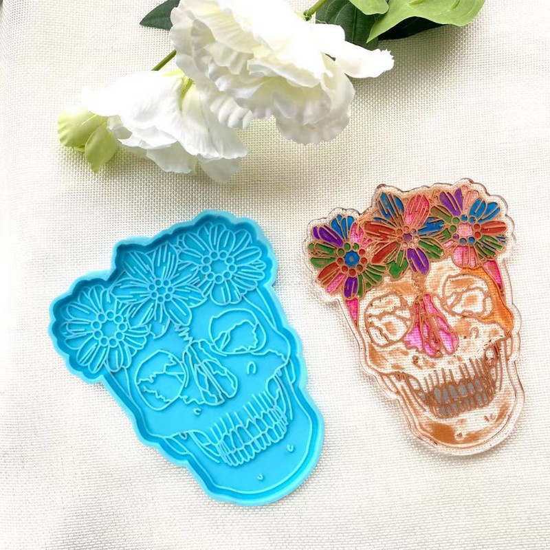 Glitter DIY Crafts Female Skull Coaster Epoxy Resin Mold Cup Mat Casting Silicone Mould