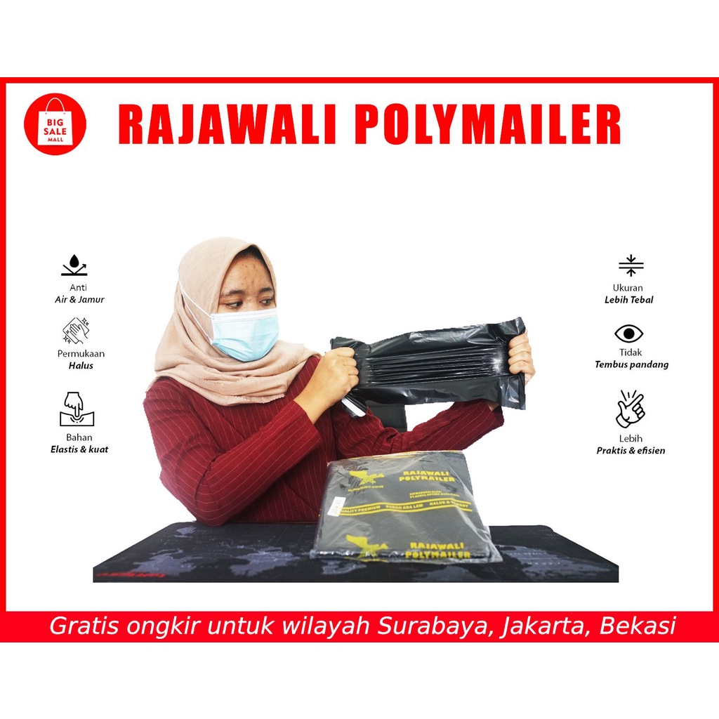 Kantung Plastik Polymailer 60X100CM Isi 50Pcs Olshop Packing Hitam Rajawali Lem Perekat Tebal Anti Sobek Termurah