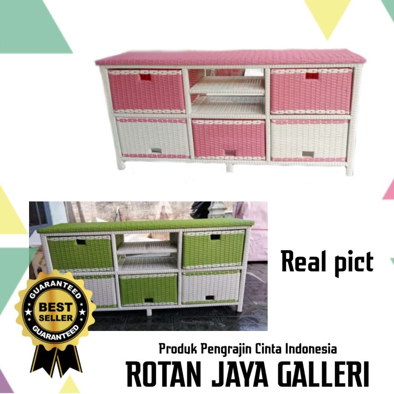 ready stok meja tv lemari laci rotan sintetis