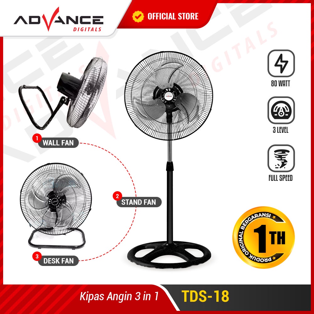 Advance TDS18 Kipas Angin Besi Tornado Dinding / Meja / Berdiri 18 inch 3 in 1