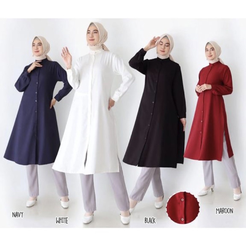 KEMEJA LONG TUNIK POLOS STANDART LD 106 BAHAN SHAKILA PREMIUM &amp; CRINKLE PANJANG WANITA