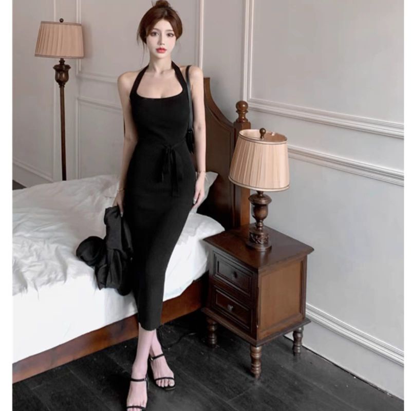 MDLV ~ 0350# Agatha Knitted Halter Bodycon Dress Bo