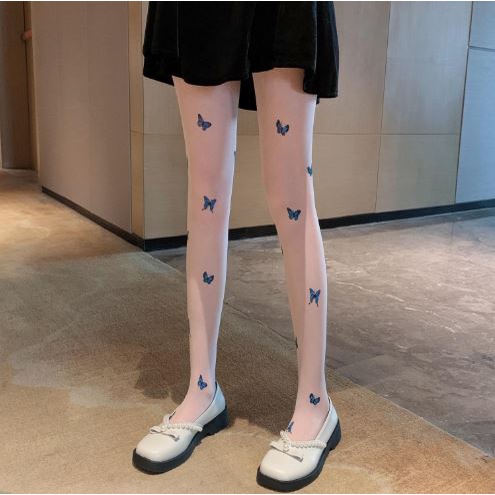 PH-27 Pantyhose Socks Stocking Kaos Kaki Overknee Tipis Kupu2 Biru