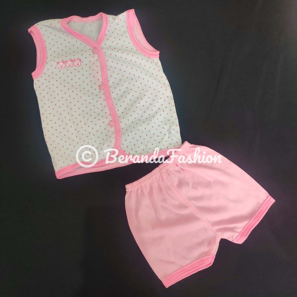 Set baju bayi lengan pendek import 3 bear lucu polka 0-1 tahun