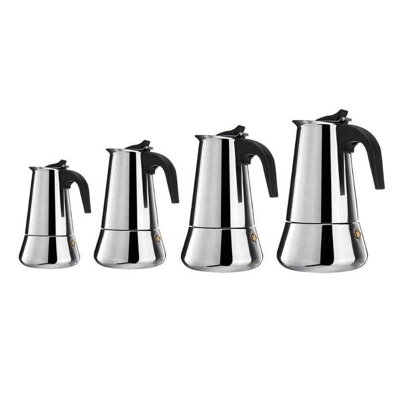 One Two Cups Espresso Coffee Maker Moka Pot Teko Stovetop Filter 300ml 6 Cup / Teko Kopi Expresso Stainless Panas Leher Angsa Ada Penyaringannya / Moka Moca Pot Kopi Coffe Maker Manual Espresso Portable / Teko Penyaring Saringan Kopi Teh Stenlis Set Murah