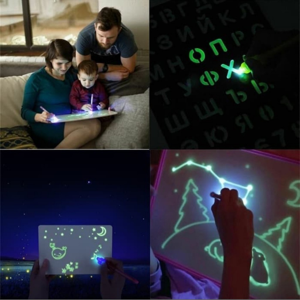 MAINAN PAPAN EDUKASI MAGIC GLOW DRAWING A4 BOARD PAPAN MENGGAMBAR CAHAYA LCD DRAWING PAD BAGUS MURAH