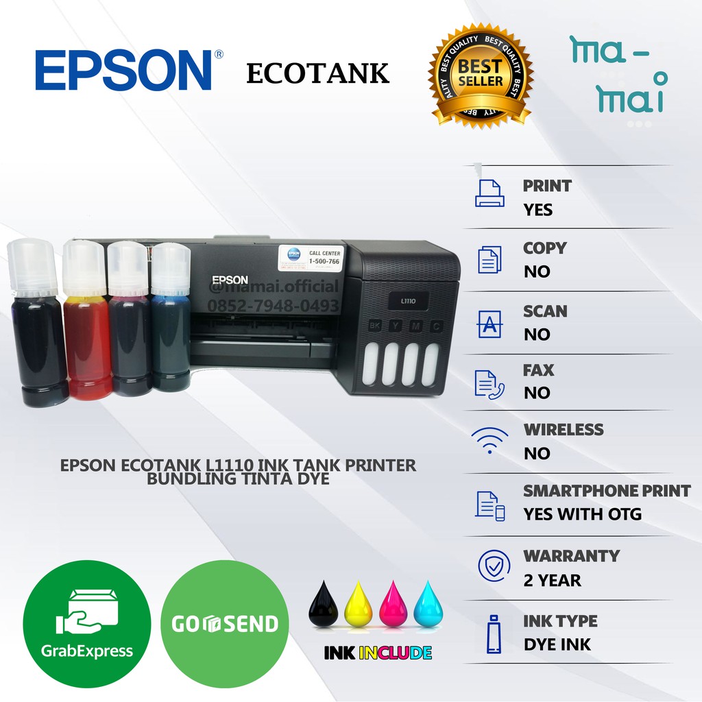 Jual Epson EcoTank Printer L1110 Ink Tank Printer Bundling Tinta DYE