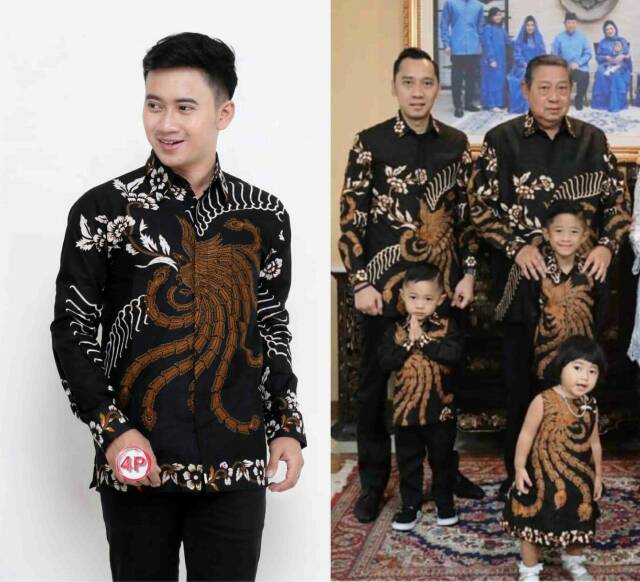 SERAGAM KELUARGA BATIK MOTIF SAWUNGGALING HITAM SBY MOTIF KESUKAAN IBU ANI YUDHOYONO (ALMH)