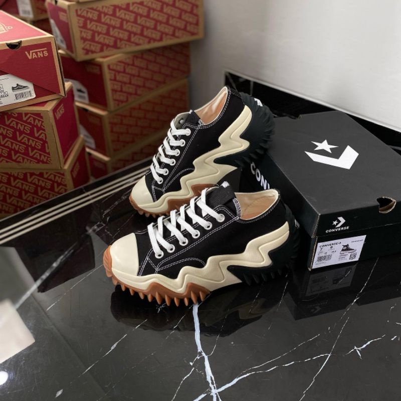 Converse Run Star Hike Motion Canvas Platform Black White Low Cut