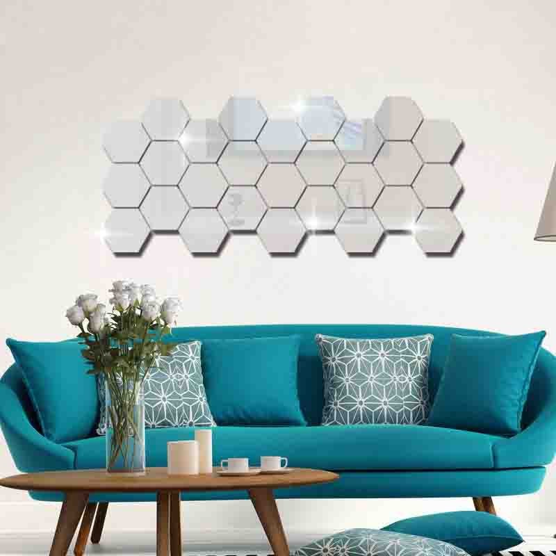 GSPRO Set Stiker Kaca Cermin Tempel Hiasan Dinding Dekorasi Rumah Mirror Sticker Hexagonal Bulat Love MGSPRO