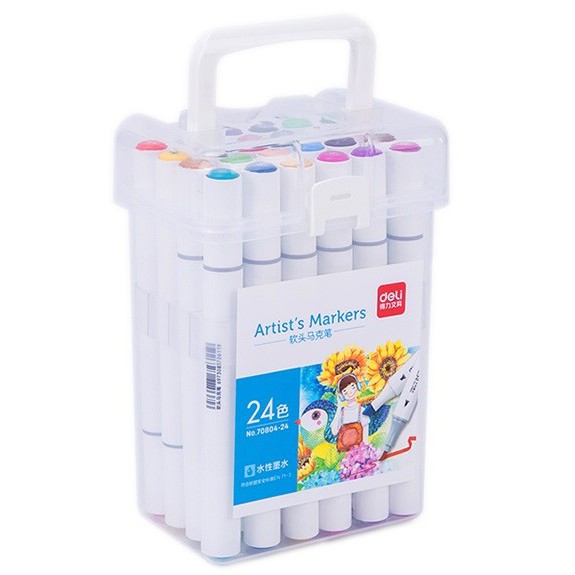 SPIDOL SET 24 WARNA DELI 70804-24 SKETSA GAMBAR BRUSHPEN MARKER DOUBLE TIP