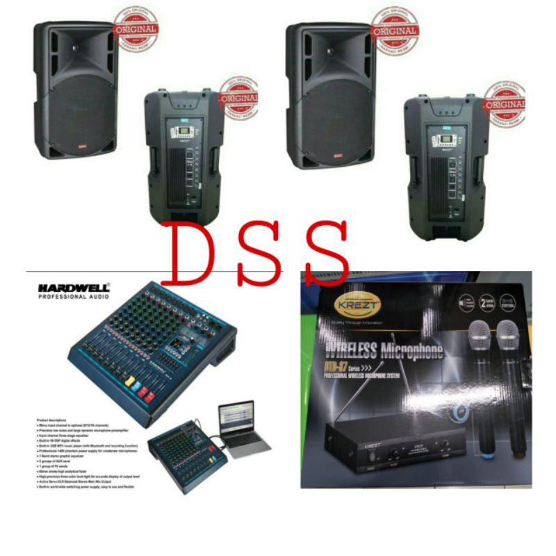 Paket soundsystem professional 4 speaker aktif baretone 15in hardwell 8channel krezt