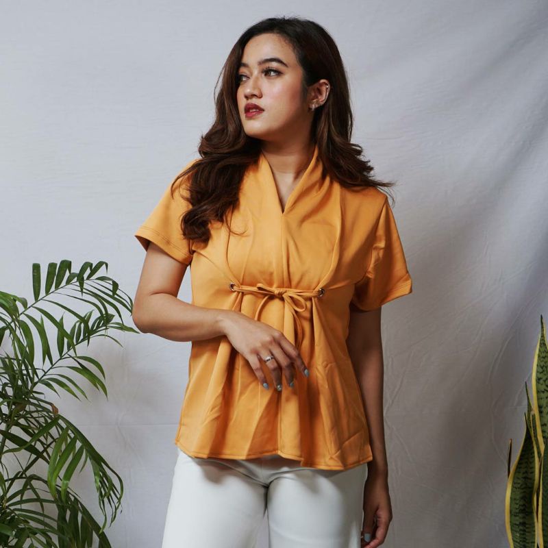 Flo Tied Top / Atasan Wanita /Blouse Atasan Warna Kuning Mustard / Maroon