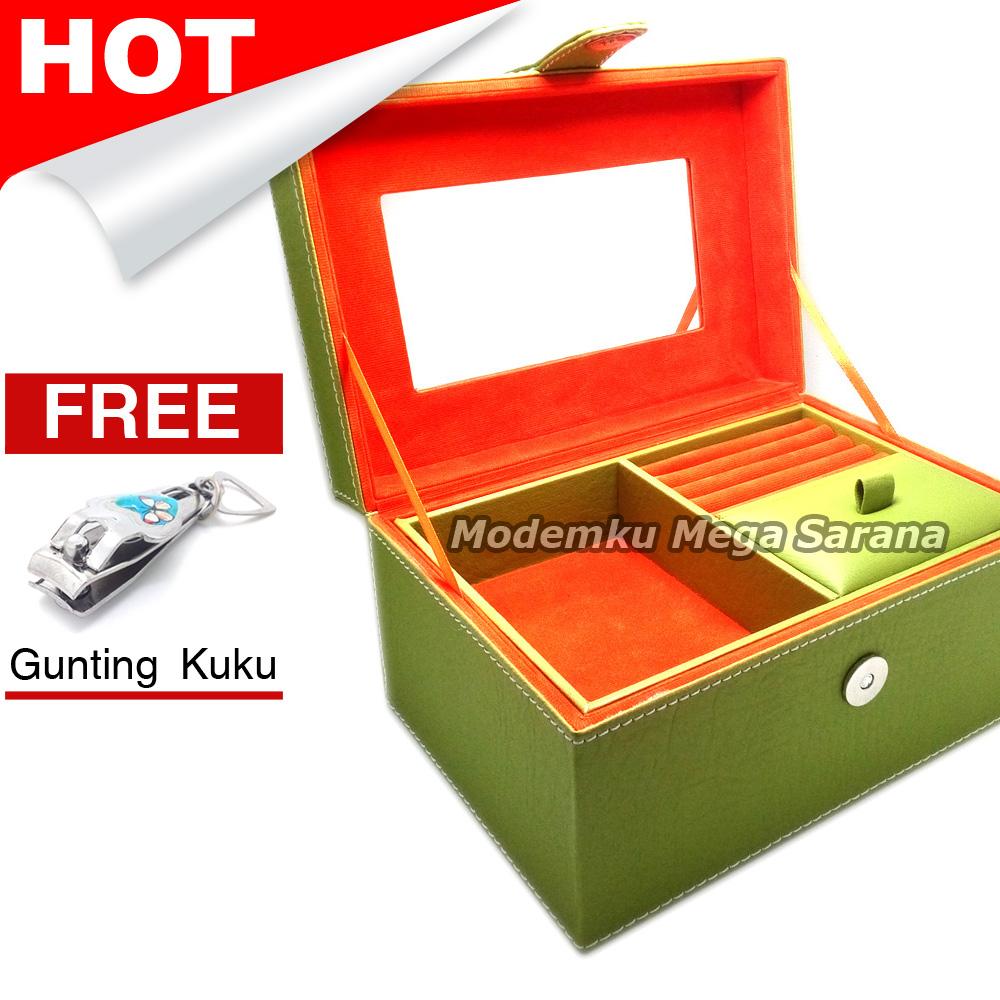 Kotak Box Perhiasan Kalung Gelang Cincin &amp; Aksesoris 21x14x11 cm Vinyl - Hijau dlm Oranye