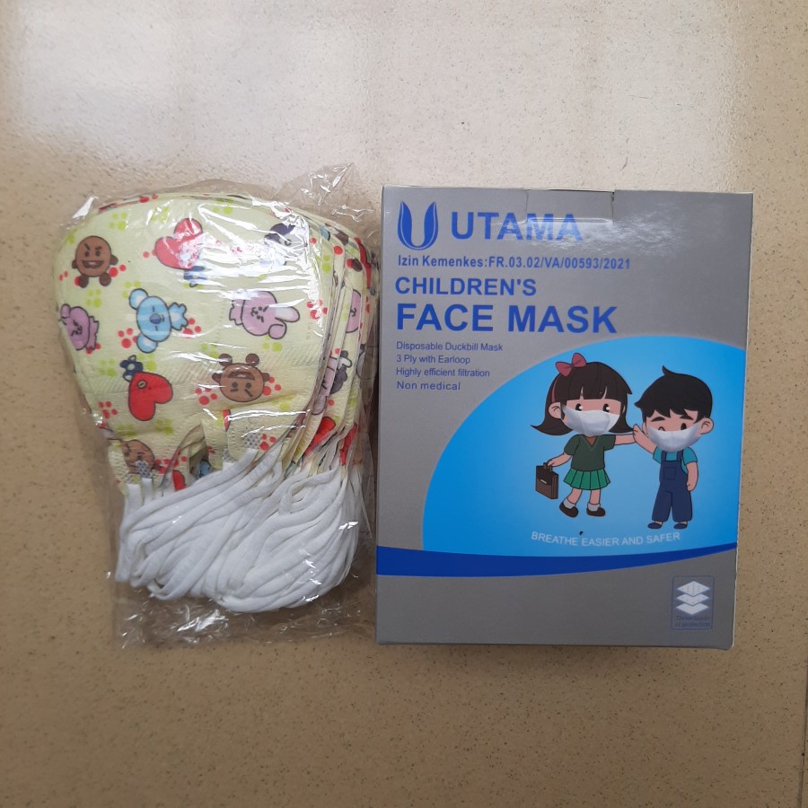 Masker Duckbill BT21 BT5 Anak 3 Ply Warna Warni