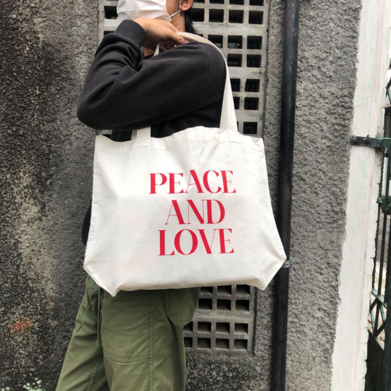 TOTEBAG Peace Love CASUAL Tote Bag Aesthetic Kekinian Tote bag Landscape Muat Laptop