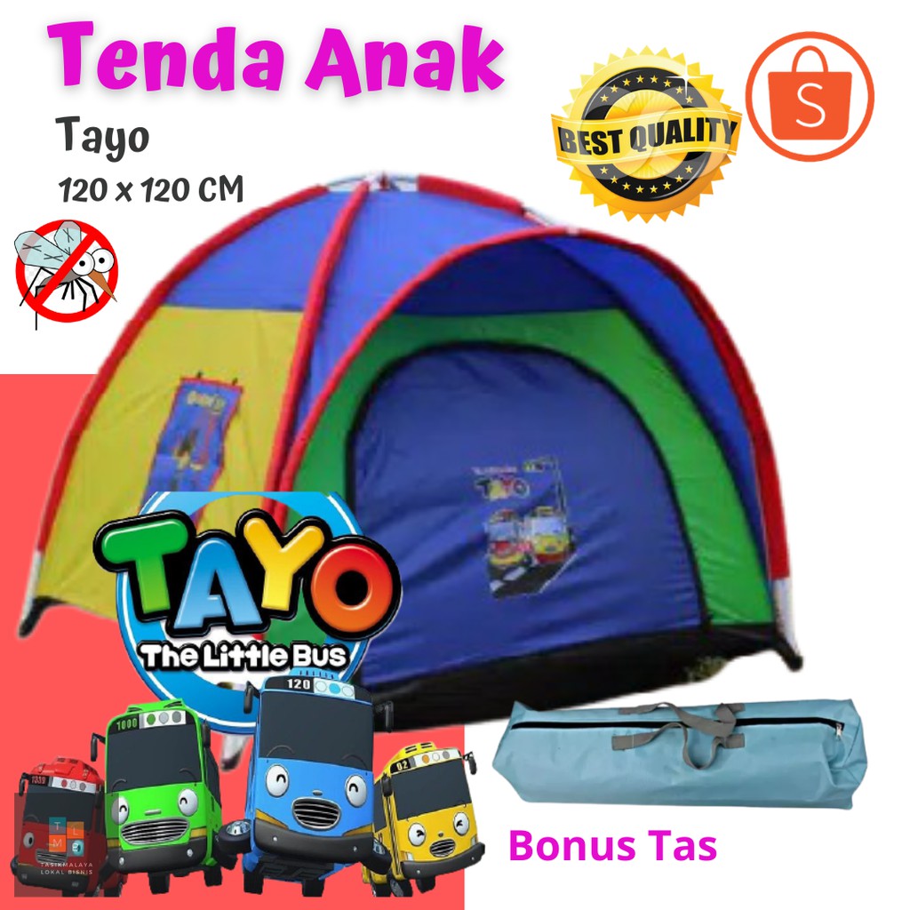 Tenda Anak Karakter Tayo Ukuran 120 x 120 cm - Tenda Anak Camping - Tenda Anak Murah Parasut